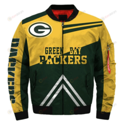 Green Bay Packers Team Logo Pattern Bomber Jacket - Green And Yellow