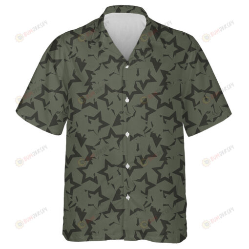 Green Stars Brush Stroke Camo Pattern Military Hawaiian Shirt