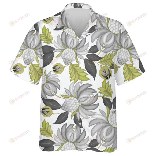 Grey Theme With Fantasy Flowers Vintage Floral Romantic Texture Hawaiian Shirt