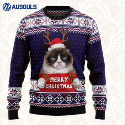 Grumpy Cat Merry Christmas Xmas Santa Hat Ugly Sweaters For Men Women Unisex