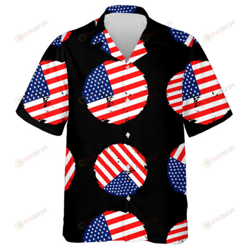 Grunge American Flag In The Shape Of Circle Symbol Pattern Hawaiian Shirt