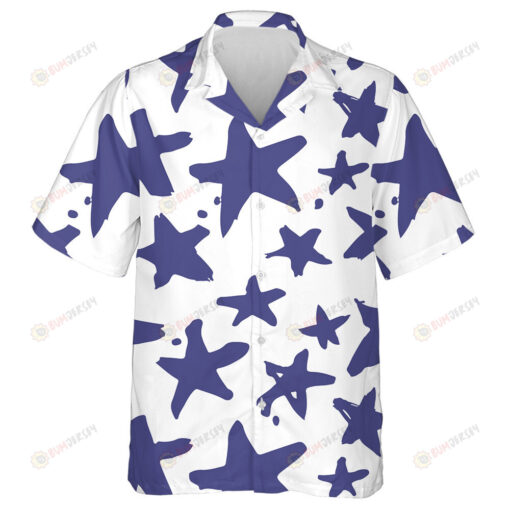 Grunge Blue And White Stars Brush Drawing Hawaiian Shirt