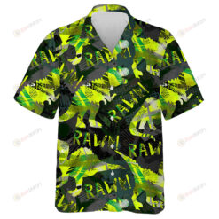 Grunge Style King Of Jungle Dinosaur Neon Green Silhouette Camo Hawaiian Shirt