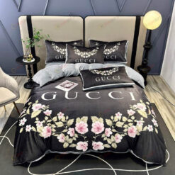 Gucci Flower Thick Crystal Velvet Cotton Bedding Set In Black