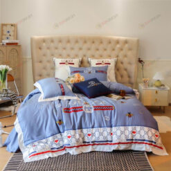 Gucci GG Bee Long-Staple Cotton Bedding Set In Blue