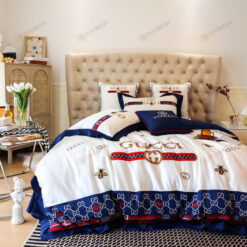 Gucci GG Bee Long-Staple Cotton Bedding Set In Navy/White