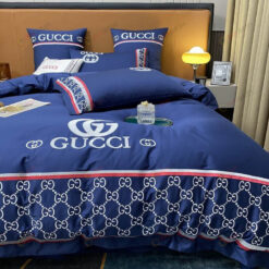 Gucci GG Long-Staple Cotton Bedding Set In Navy Blue