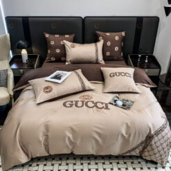 Gucci GG Luxury Long-Staple Cotton Bedding Set In Brown