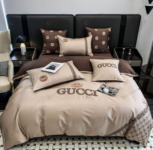 Gucci GG Luxury Long-Staple Cotton Bedding Set In Brown