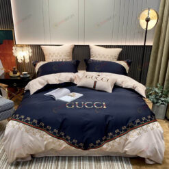 Gucci GG Satin Cotton Bedding Set In Beige/Navy