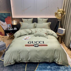 Gucci GG Web Long-Staple Cotton Bedding Set In Light Green