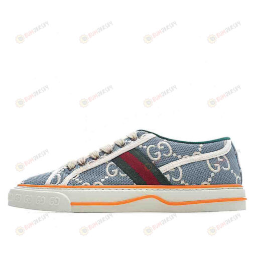 Gucci Tennis 1977 White GG Embroidered Shoes Sneakers - Light Blue