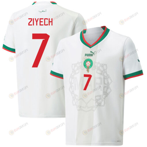 Hakim Ziyech 7 Morocco National Team 2022-23 Qatar World Cup Men Away Jersey - White