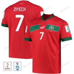 Hakim Ziyech 7 Morocco National Team FIFA World Cup Qatar 2022 Patch Home Jersey