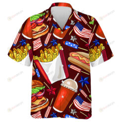 Hamburger Hot Dog Flag Of American Rockets French Fries Hawaiian Shirt