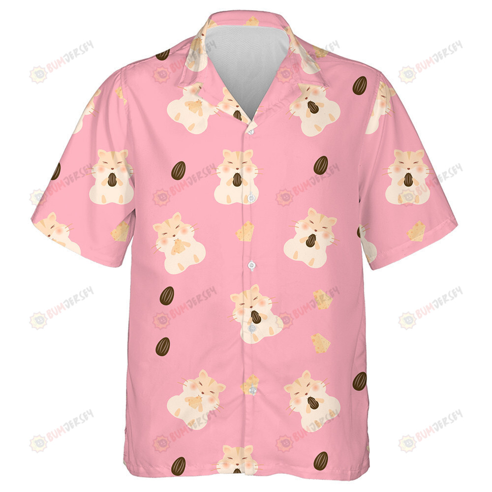 Hamster Eat Butter With Sunflower Seeds On Pink Background Hawaiian Shirt
