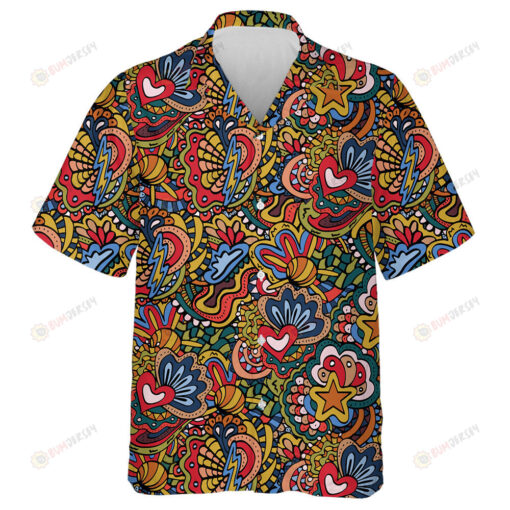 Hand Drawing Abstract Leaves With Tiny Shapes Pattern Hippie Style Hawaiian Shirt