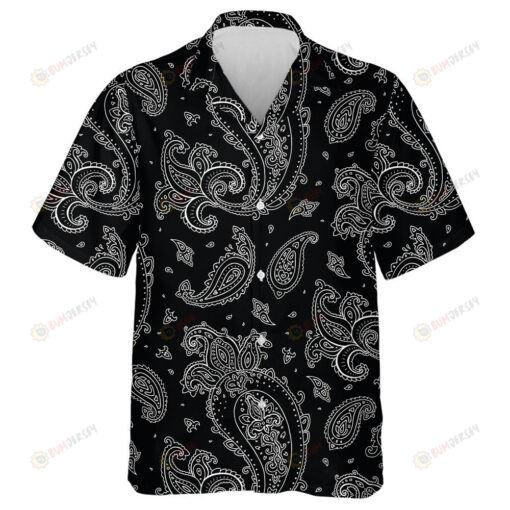 Hand Drawing Paisley Themed Pattern On Black Background Hawaiian Shirt