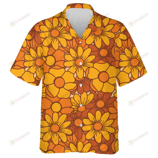 Hand Drawn 70's Inspired Floral In Yellow And Brown Design Hawaiian Shirt