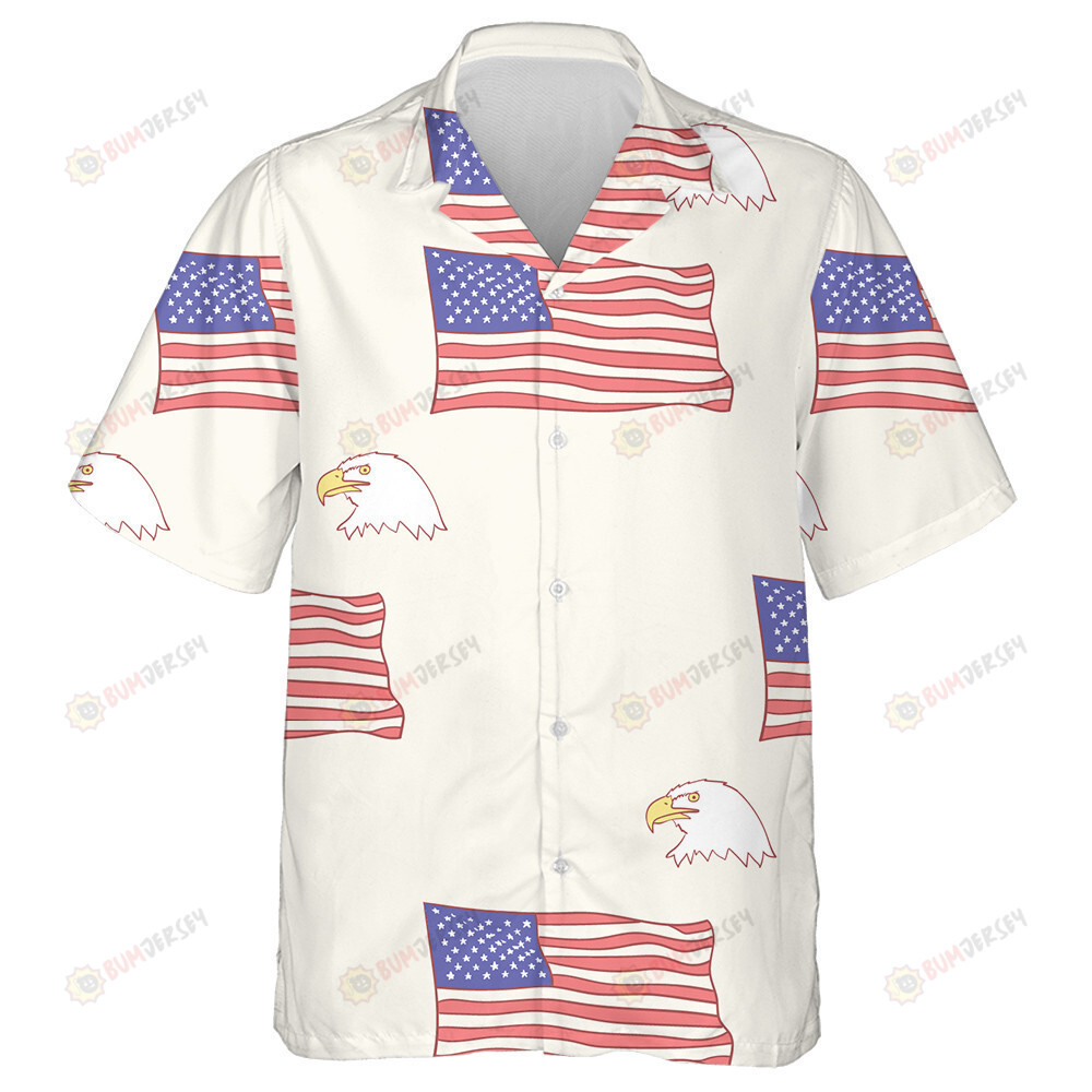Hand Drawn American Flag And Eagle Head Pattern Hawaiian Shirt