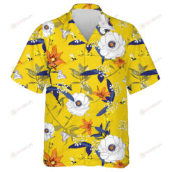 Hand Drawn Colorful Blooming Flowers Botanical Yellow Theme Design Hawaiian Shirt