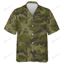 Hand Drawn Dark Green Plant Doodle Camo Pattern Hawaiian Shirt