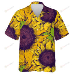 Hand Drawn Flower Sunflower With Purple Heart And Rose Hawaiian Shirt