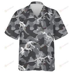 Hand Drawn Grunge Dinosaur Skeletons Dance Gray Camo Background Hawaiian Shirt