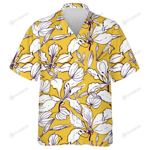 Hand Drawn Hawaiian Style Orchid Tree Flowers And Leaves Pattern Hawaiian Shirt