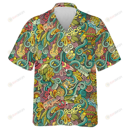 Hand Drawn Hippie Peace Symbol On Black Background Hawaiian Shirt