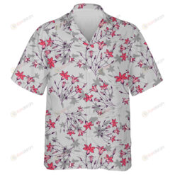 Hand Drawn Pattern Of Red Flowers Bells Light Smoke Grey Theme Hawaiian Shirt