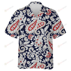 Hand Drawn Pattern Of Small Flowers Paisley Pattern In Red And White Hawaiian Shirt