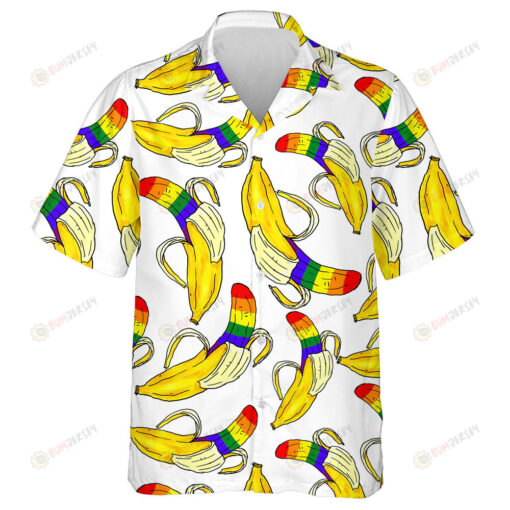 Hand Drawn Peeled Rainbow Banana LGBT Pattern  Hawaiian Shirt