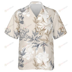 Hand Drawn Peonies Flowers Leaves On Beige Background Design Hawaiian Shirt