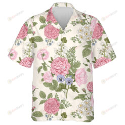 Hand Drawn Pink Rose Blooming Garden Themed Design Hawaiian Shirt