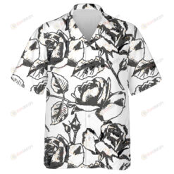 Hand Drawn Rose Branch Gold And White Flower Design Hawaiian Shirt