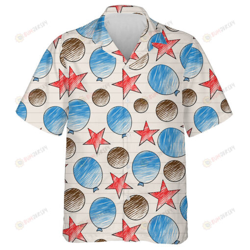 Hand Drawn Shaped In Red Blue And Brown Pattern Hawaiian Shirt