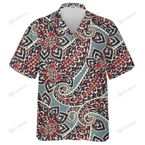 Hand Drawn Traditional Black And Red Paisley Pattern Hawaiian Shirt