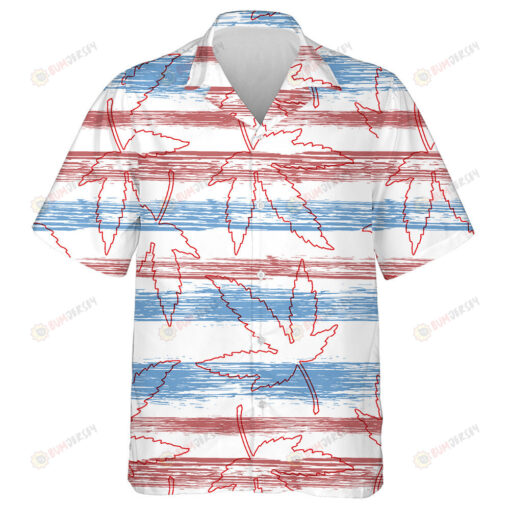 Hand Painted Cannabis Leafs On Blue And Red Striped Flag Colors Hawaiian Shirt