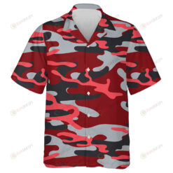 Hand Painting Khaki Red Pink And Gray Camo Military Hawaiian Shirt