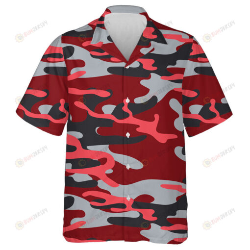 Hand Painting Khaki Red Pink And Gray Camo Military Hawaiian Shirt