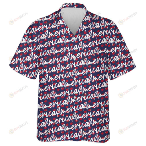 Hand Scripts American And Red Heart Pattern Hawaiian Shirt