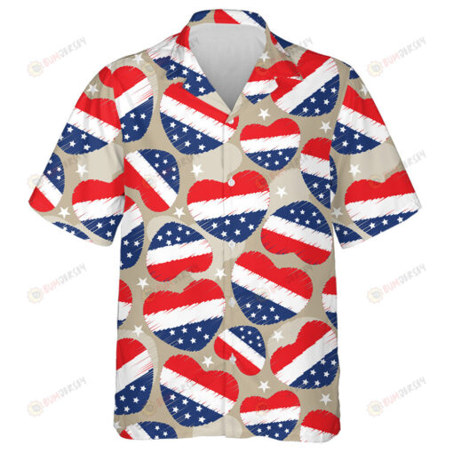 Hand Sketch Heart Shaped With USA Flag Pattern Hawaiian Shirt