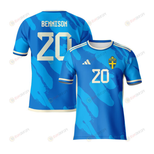 Hanna Bennison 20 Sweden 2023 Youth Away Jersey - Blue - All Over Printed Jersey