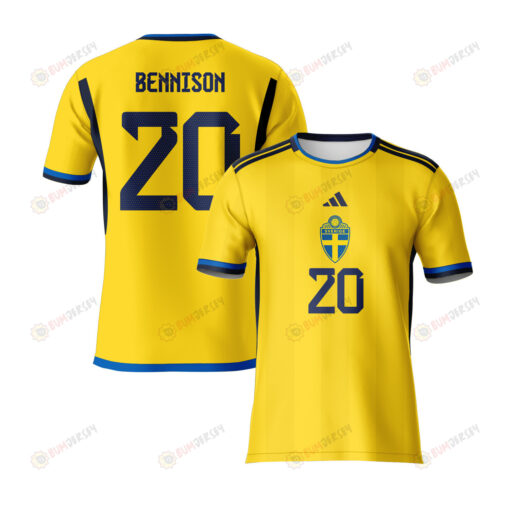 Hanna Bennison 20 Sweden 2023 Youth Home Jersey - Yellow - All Over Printed Jersey