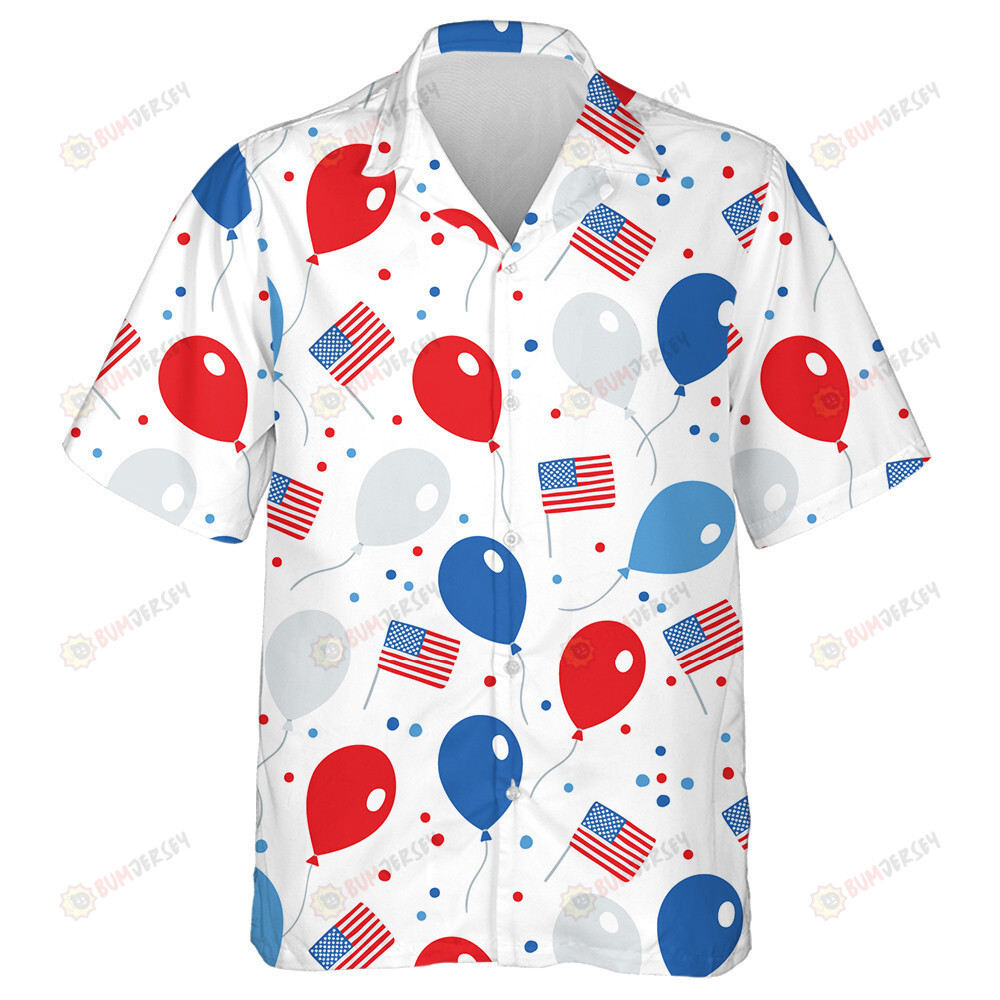 Happy Balloons Confetti And United States Flag Pattern Hawaiian Shirt