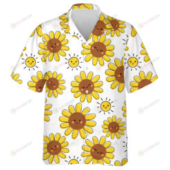 Happy Childish Cartoon Smiling Sun And Suflower Pattern Hawaiian Shirt
