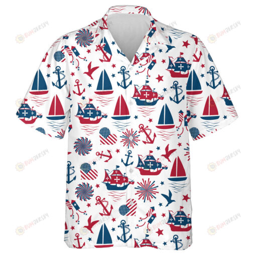 Happy Columbus Day Nautical Icons Illustration Hawaiian Shirt