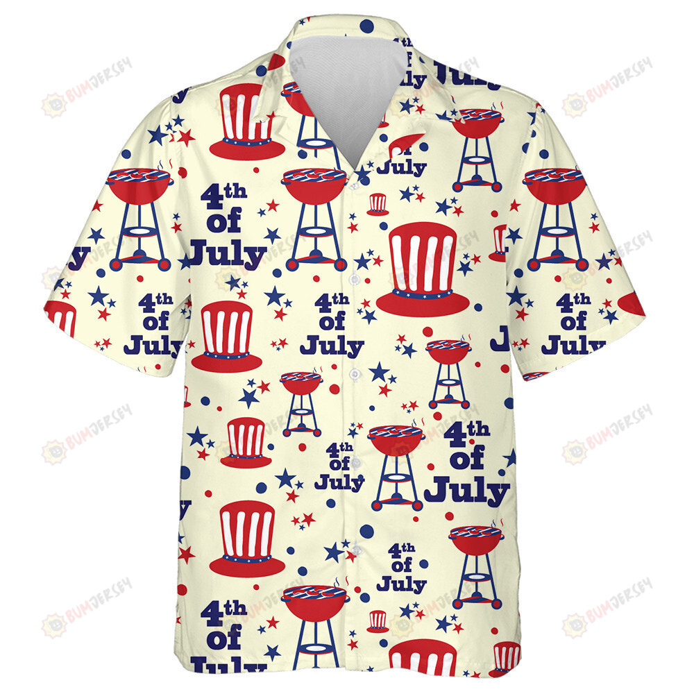 Happy Fourth July With Uncle Sam Hat And Barbecue Hawaiian Shirt