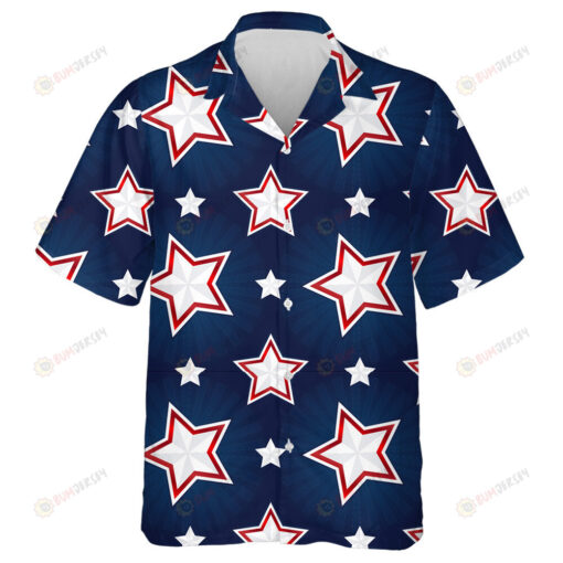 Happy Memorial Day White Stars On Dark Blue Background Hawaiian Shirt